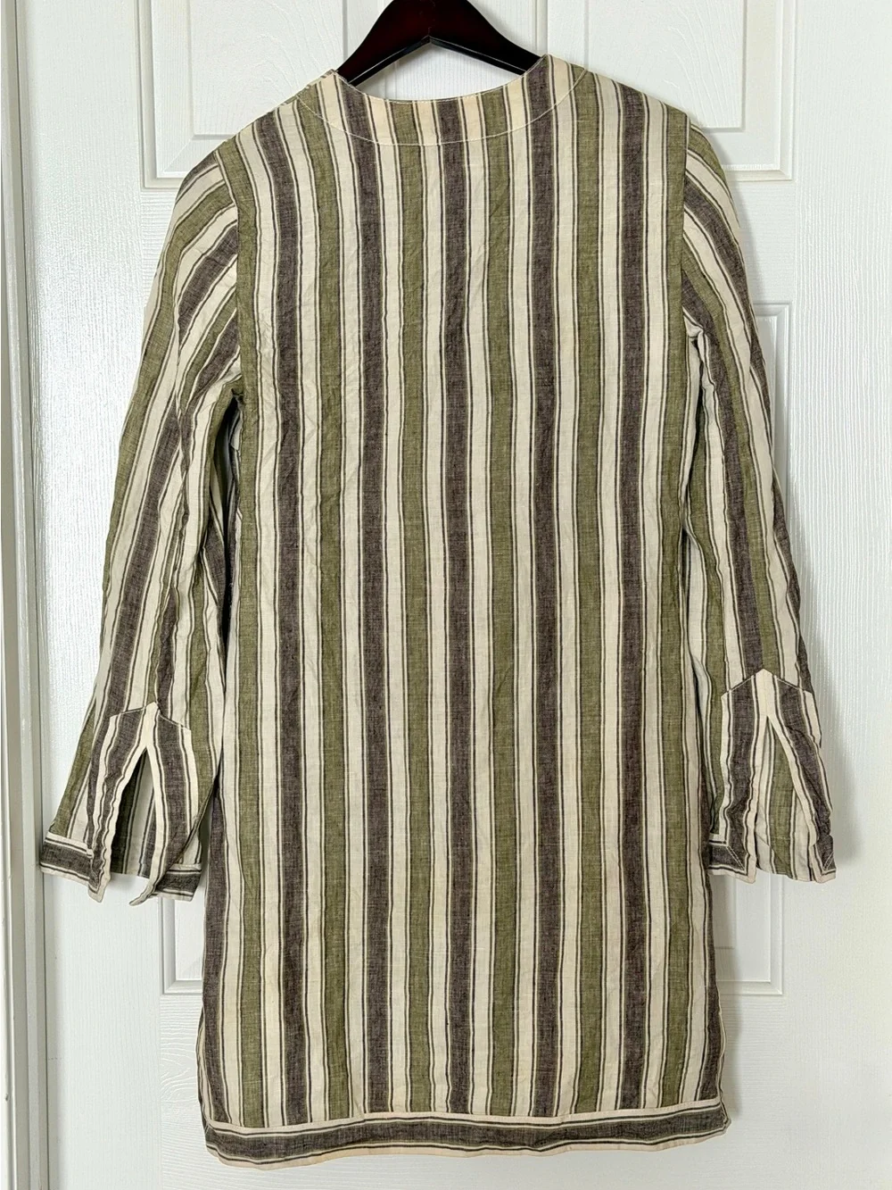 Tory Burch Linen Striped Tunic Dress Size 6 Olive Boho Pockets